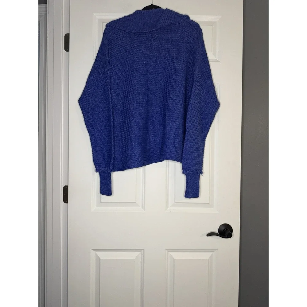 Free People Marlie Oversized V Neck Sweater Large Royal Blue